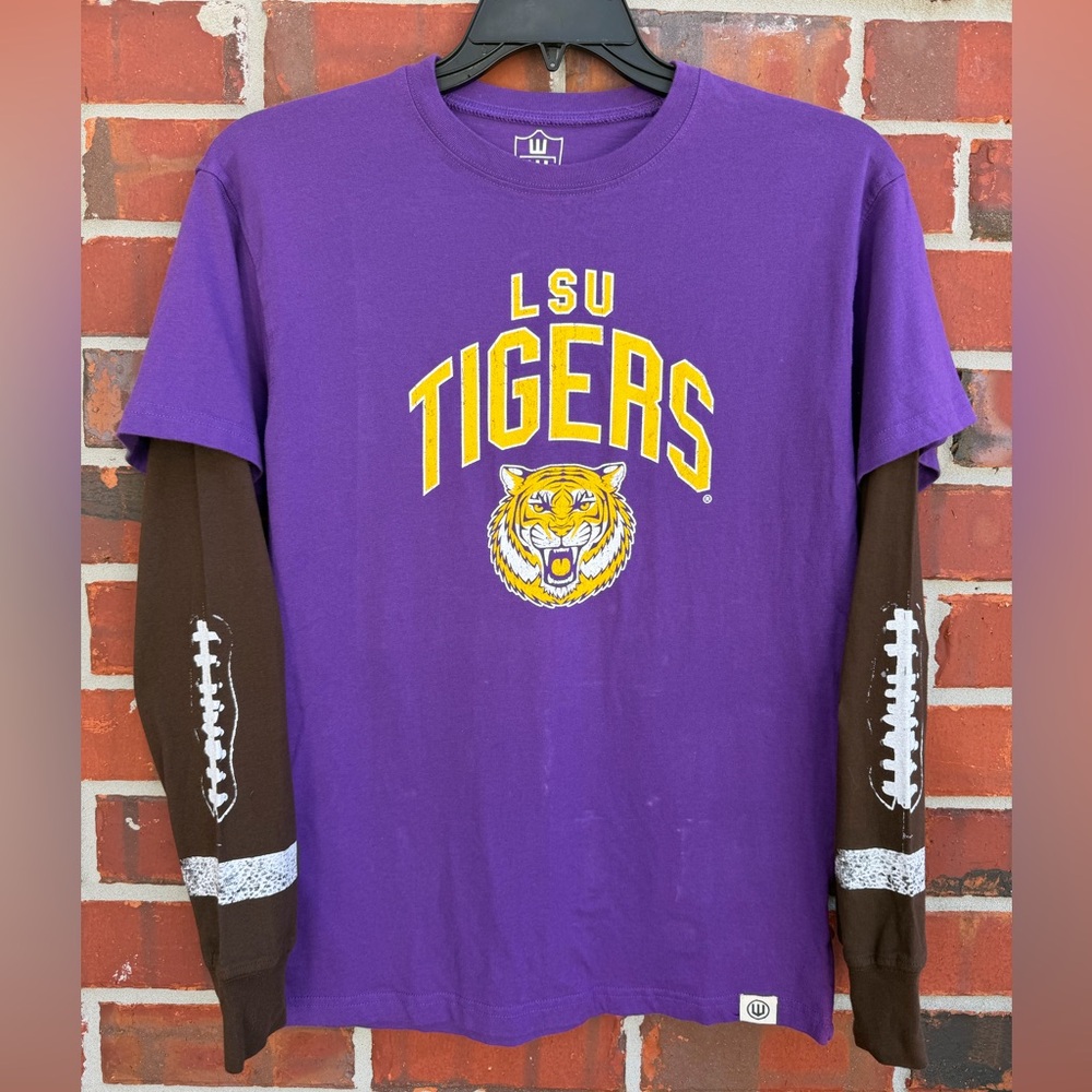 Wes & Willy LSU Tigers Purple & Gold Long Sleeve Tee Unique Football Sleeves F2